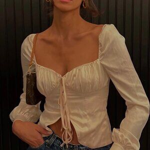Majorelle Cream Front Tie Top